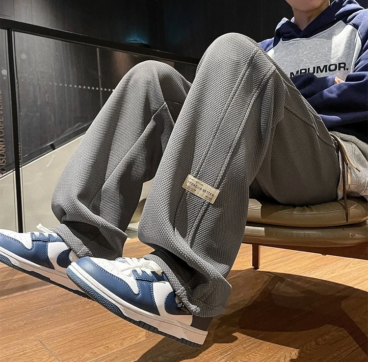 华夫格裤子男女秋冬季运动卫裤2025新款加绒美式宽松直筒休闲长裤