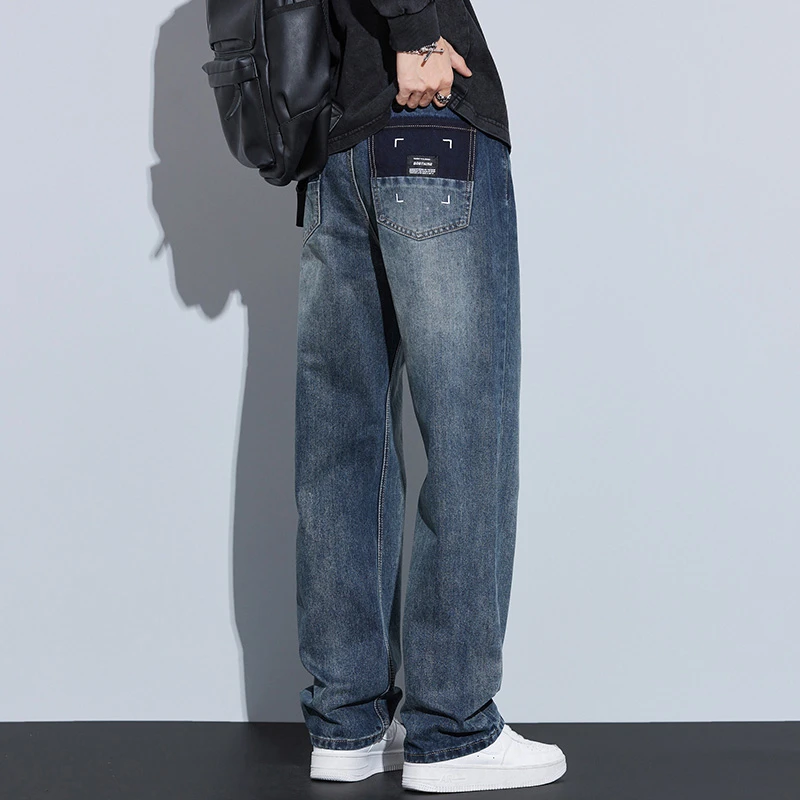 Kuvine秋冬款美式高街复古水洗牛仔裤男宽松直筒休闲潮流休闲百搭