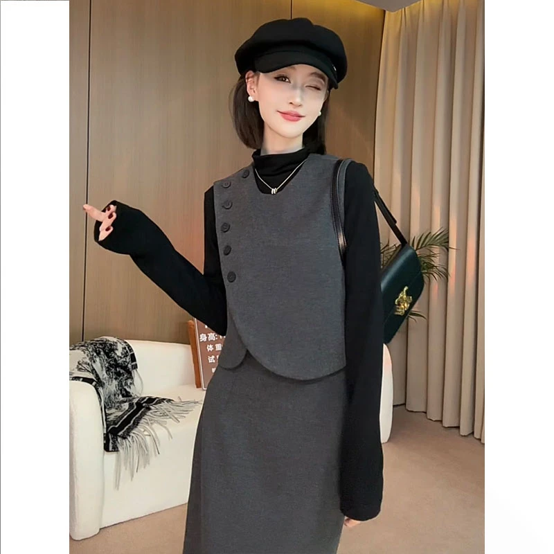 千金感气质时尚三件套女2024秋冬新款休闲马甲半裙名媛套装BN0314