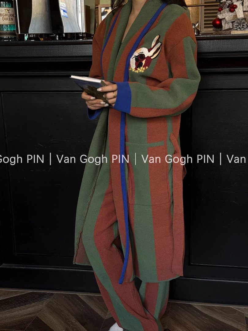 Van Gogh pin【星辰野兔】小众冬季男女同款高密半边绒家居睡衣套装