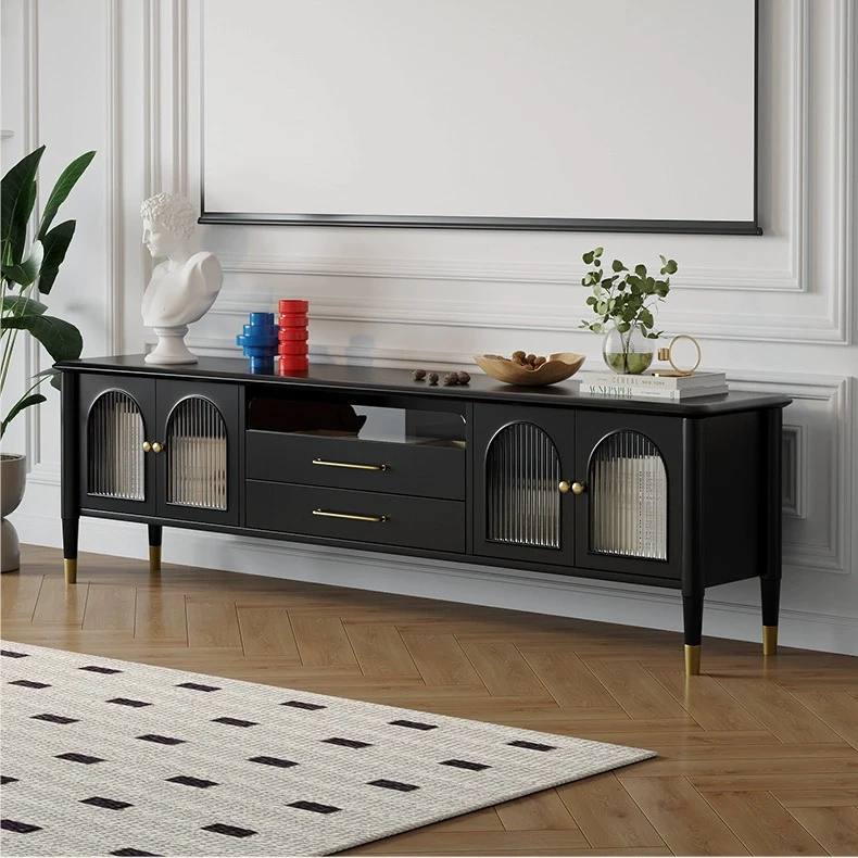 无喧【波兰电视柜】客厅家用储物柜实木法式黑色边柜电视柜