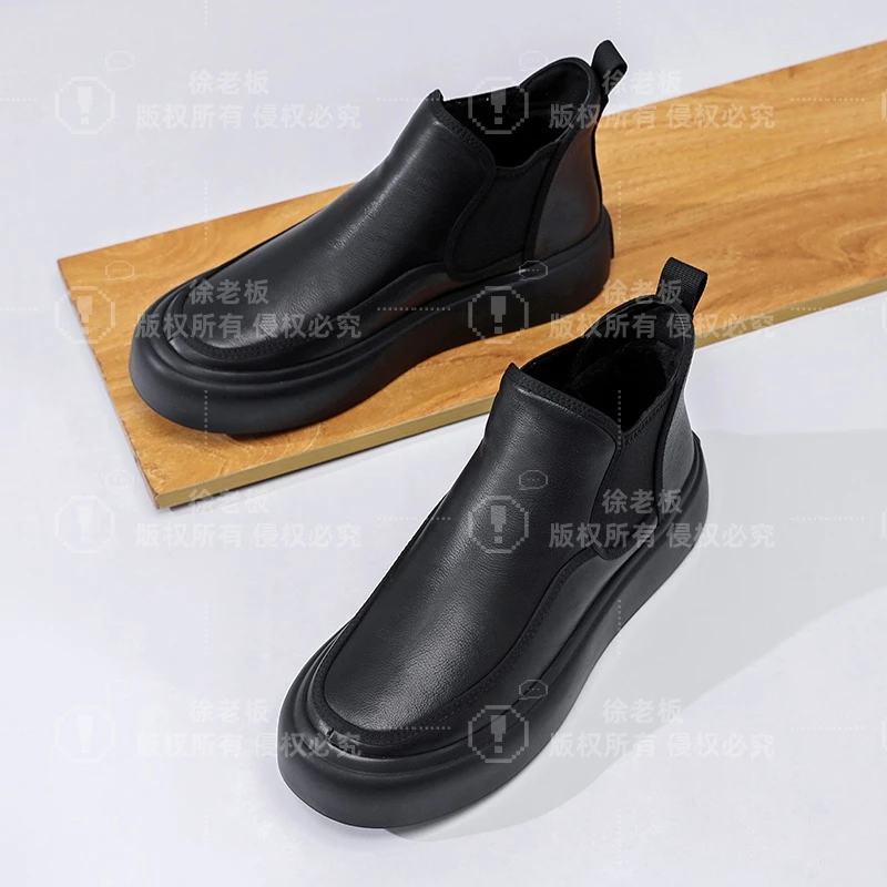 2025秋冬加绒新款真皮切尔西皮靴男士百搭时尚英伦风潮流男鞋1088