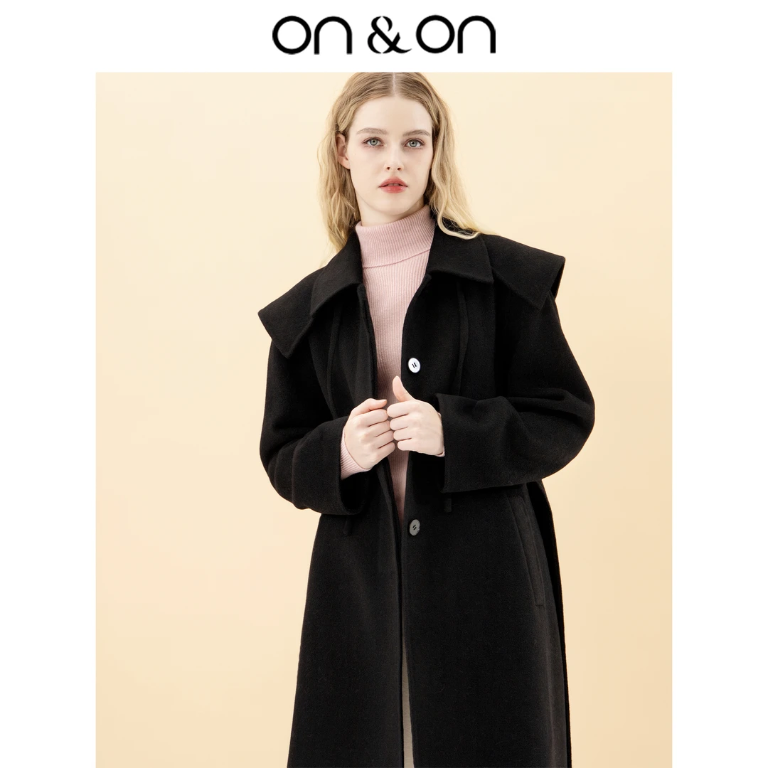 ON&ON/安乃安双面羊毛海军领气质减龄长设计感毛呢外套N3SW52064