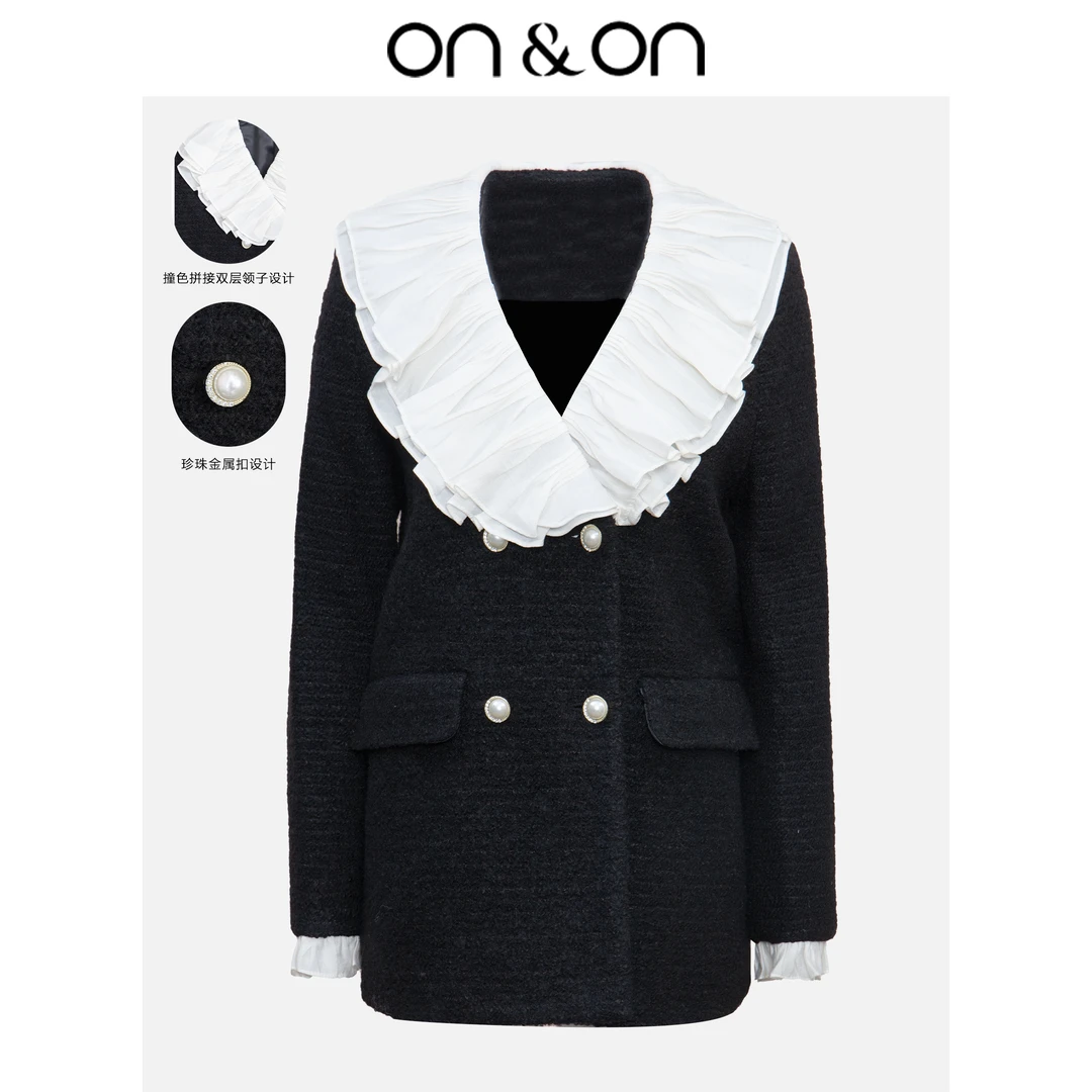 ON&ON/安乃安秋冬新款韩双层荷叶边甜美减龄羊毛中长款-N3SW52040