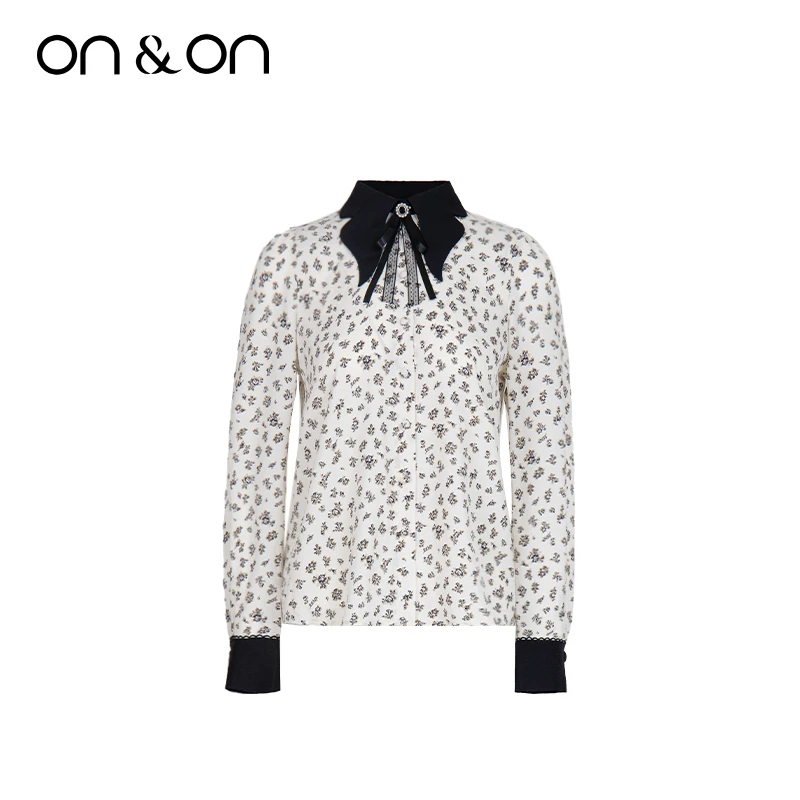 ON&ON/安乃安【流光风】韩版撞色蝴蝶领印花蝴蝶结衬衫-N2AU6003291