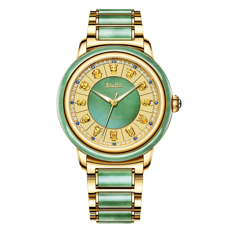 【飞总专属补贴】艾帝雅十二兽首天然翡翠玉石手表全自动机械金表