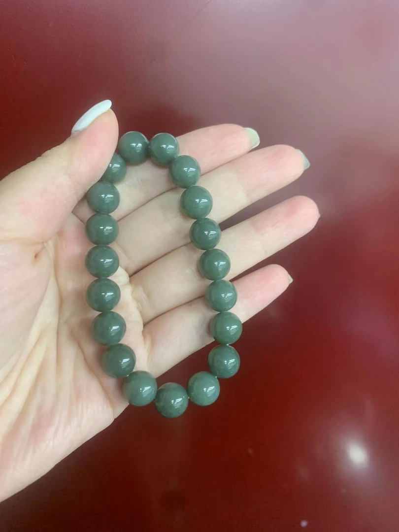 天然和田玉且末孔雀蓝圆珠手串多样性发货10