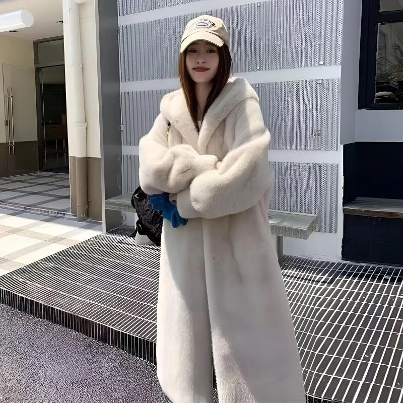 高品质新款连帽环保草草女装冬季女士大衣加厚保暖毛毛外套女