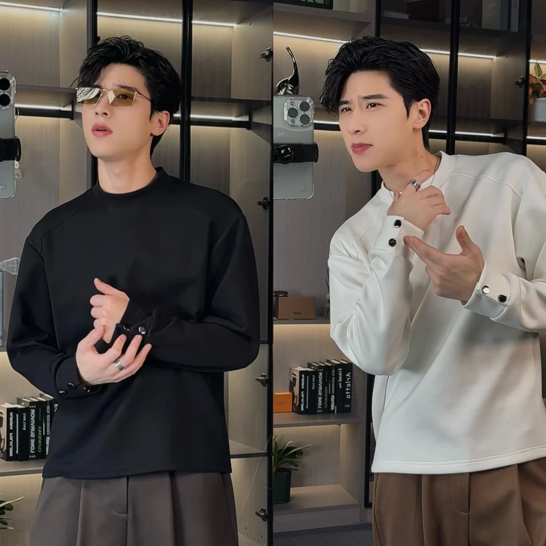 春秋新款重磅空气棉圆领卫衣打底衫男士潮流设计款高级感长袖T恤