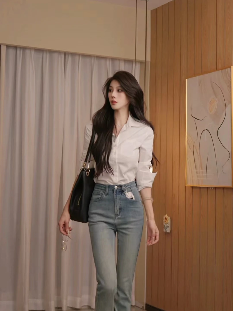 2025新款设计感气质小众衬衣别致修身长袖polo领衬衫女夏季上衣