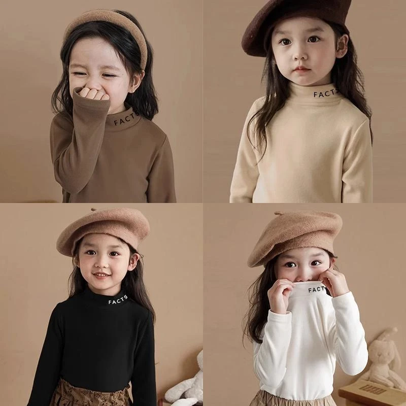 女童打底衫秋冬长袖T恤半高领德绒新款洋气儿童上衣宝宝衣服内搭