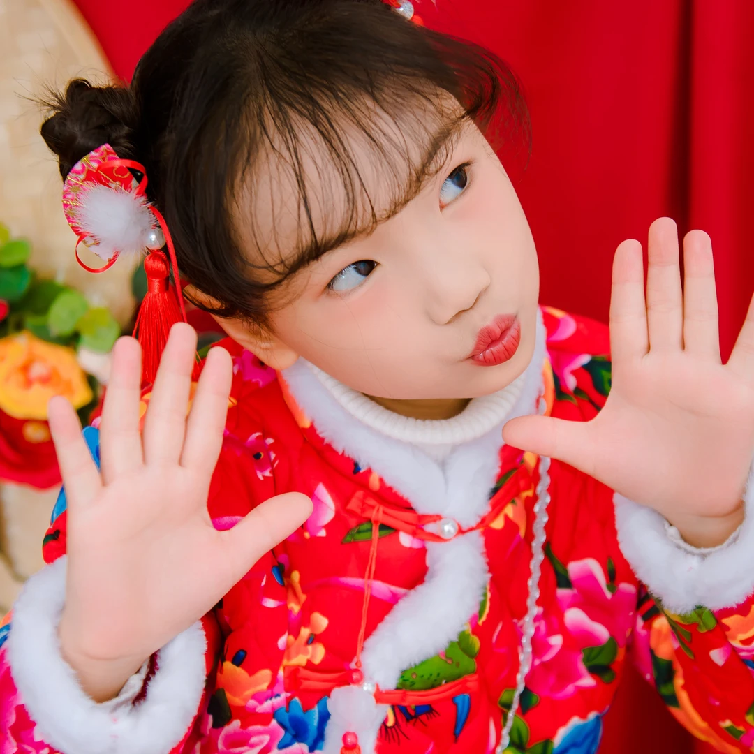 【拜年服】冬季儿童棉服套装女童中国风保暖棉袄1-12岁+包包+吊坠