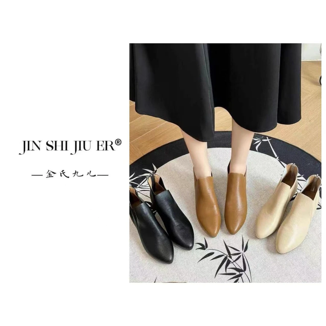 JIUER时尚百搭尖头粗跟短口靴61391