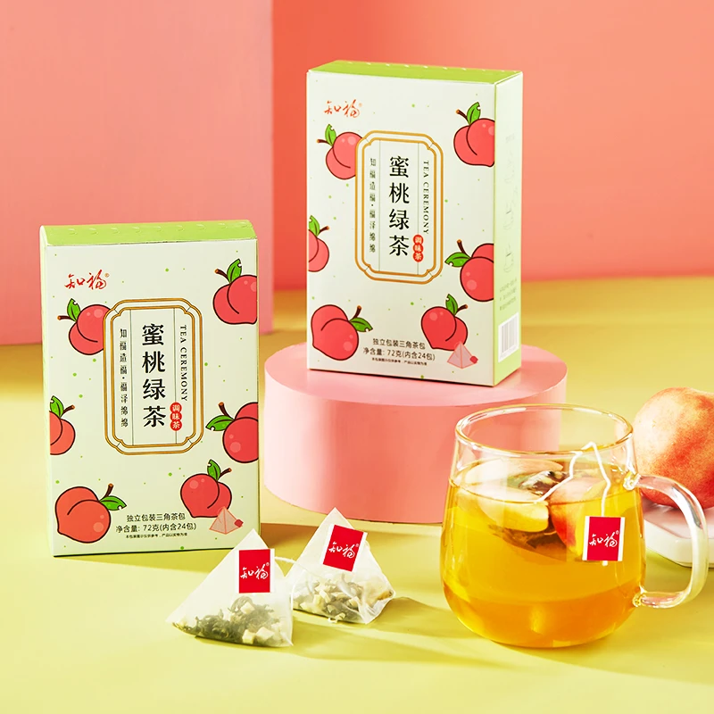 吉马知福茶叶2023蜜桃绿茶冷泡茶水果茶袋泡花茶独立三角茶包72g