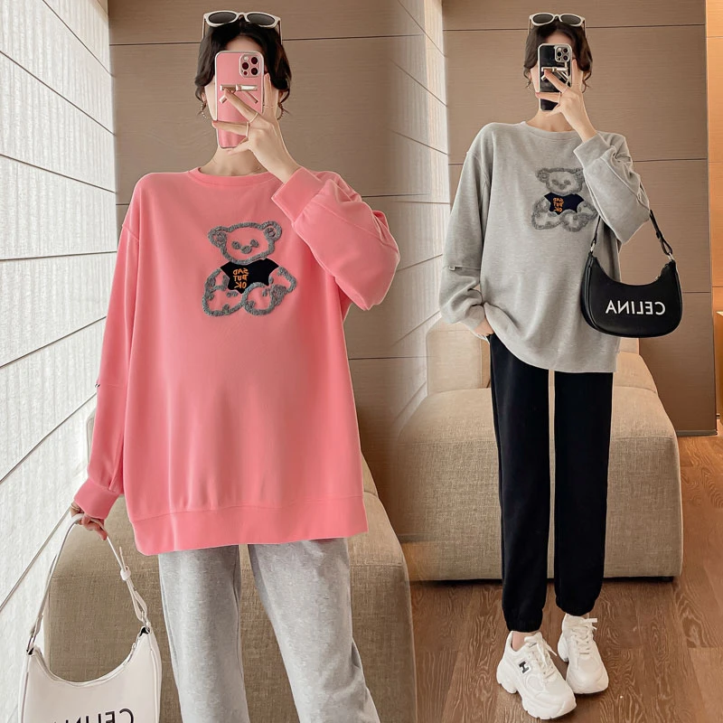 设计感孕妇卫衣春秋款外穿时尚孕妇上衣百搭减龄小熊孕妇装打底衫