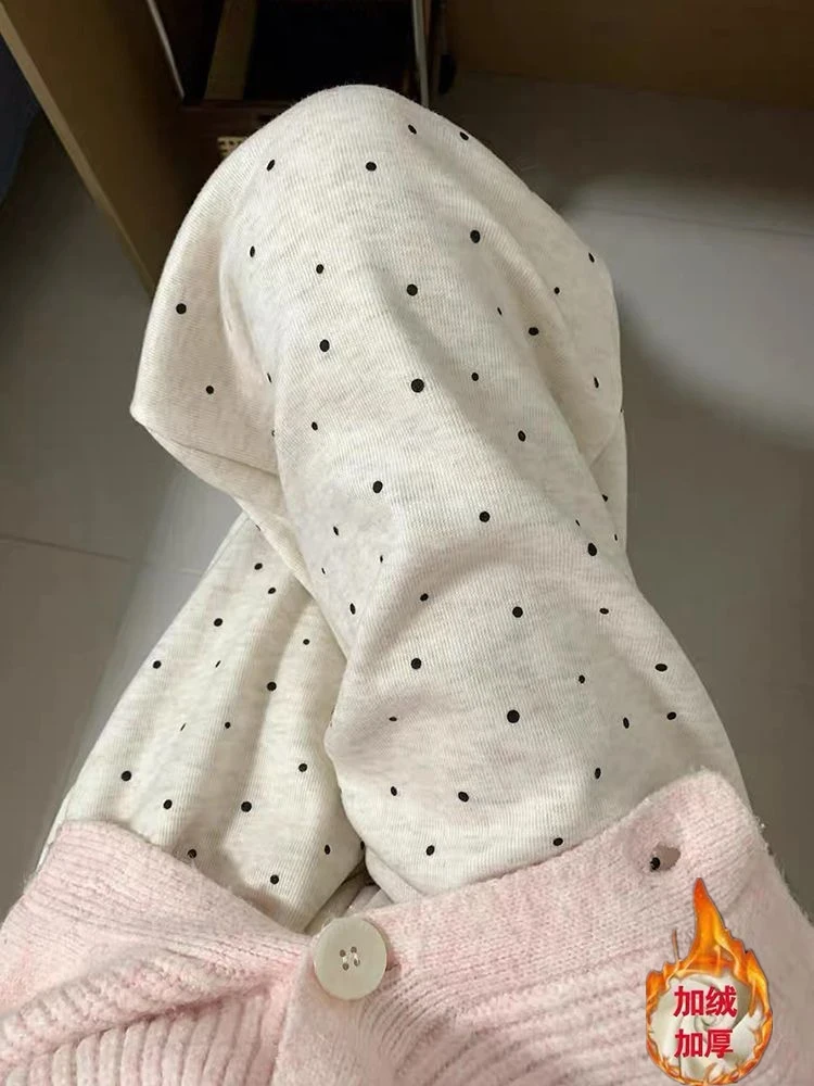 孕妇裤秋冬季加绒加厚波点糯米裤女春季孕妇裤高腰垂感休闲阔腿裤