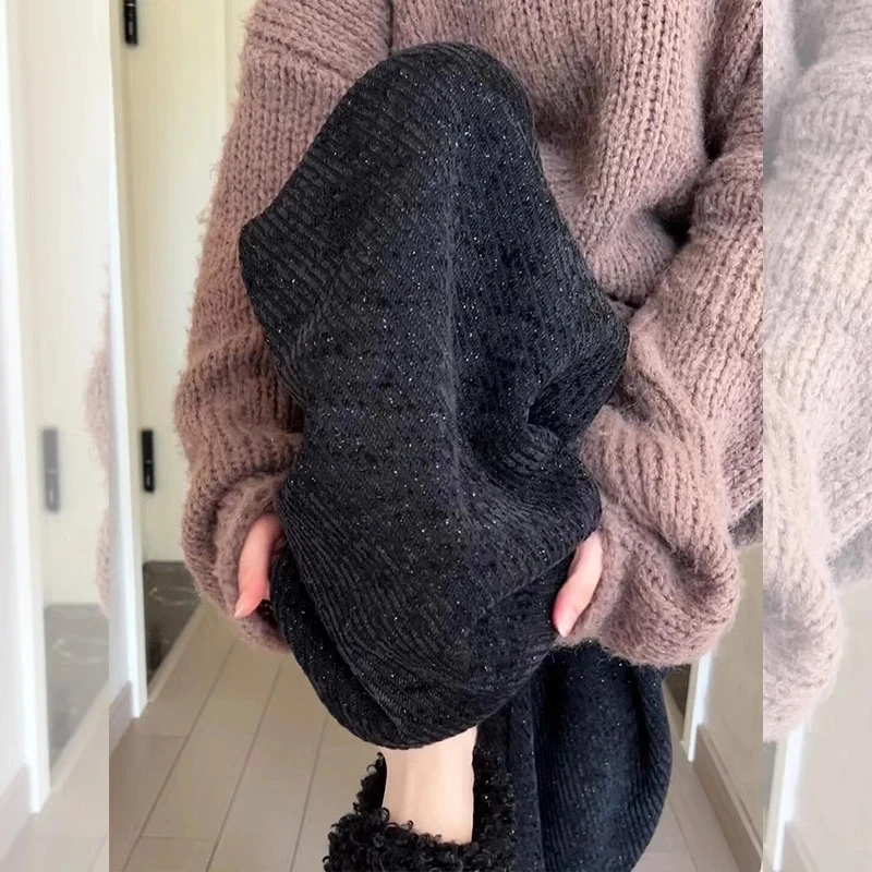 孕妇裤子春秋冬季外穿新款细闪阔腿裤休闲加绒慵懒拖地长裤女春装