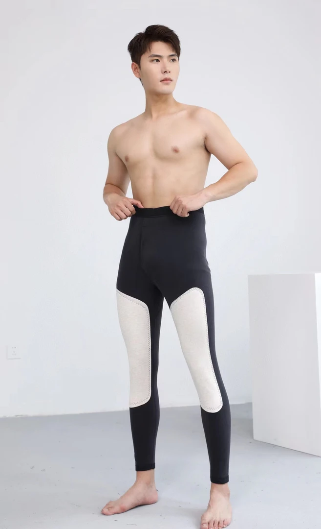 男士男款冬季薄款羊毛桑蚕丝护膝加档高腰高弹修身内穿秋裤男款