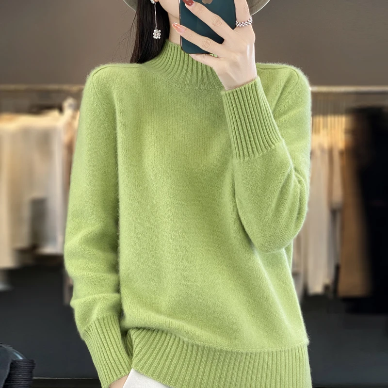 商场秋冬新款 重磅加厚！羊毛半高领宽松时尚套头针织打底衫女