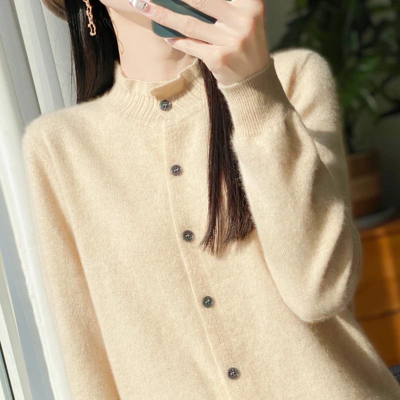 【半高花边领 100%羊毛开衫】内搭神器！宽松显瘦百搭衬衣针织外套女