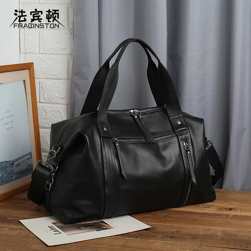 FRABINSTON/法宾顿男士健身包商务休闲旅行袋牛皮出差包真皮男包