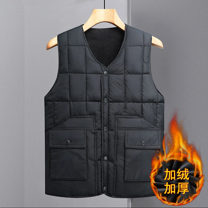 中老年人马甲男冬装爸爸加绒加厚保暖背心60-70岁老人马夹大码