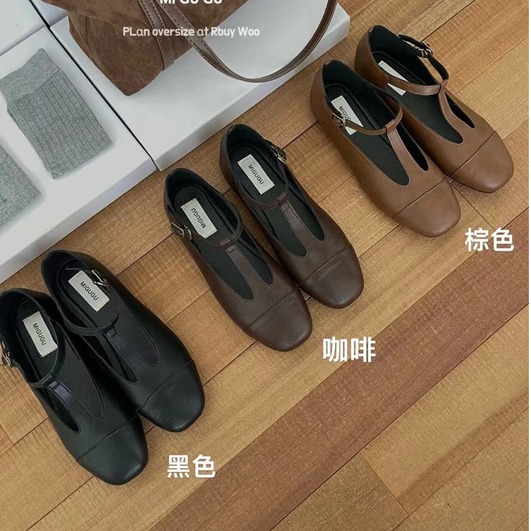 学院风方头丁字扣带单鞋软皮软底舒适玛丽珍鞋气质时尚学生小皮鞋