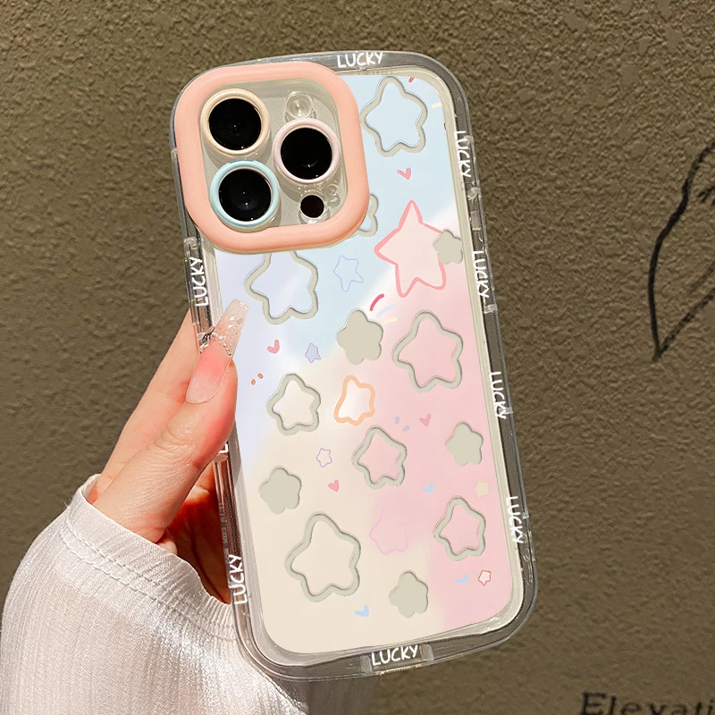 适用【苹果/华为/荣耀/OPPO/vivo小米】渐变星星直边奶油防摔手机壳
