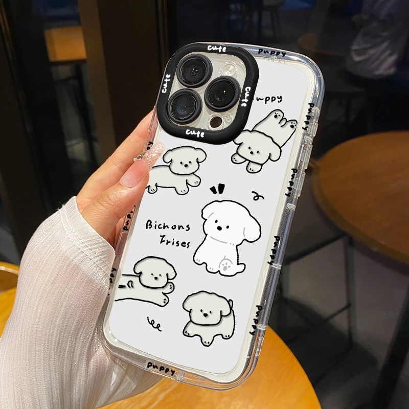 【苹果/华为/荣耀/OPPO/vivo/小米】散步小狗直边奶油包边女手机壳