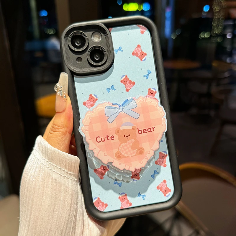 【苹果/华为/荣耀/OPPO/vivo/小米】爱心小熊天眼阶梯支架手机壳