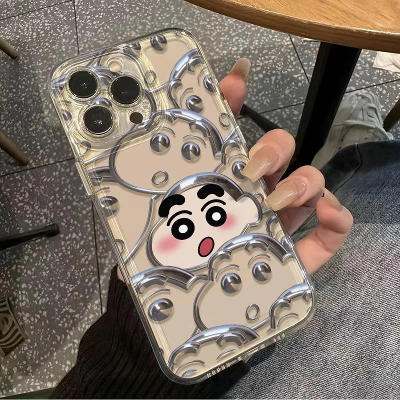 【苹果/华为/荣耀/OPPO/vivo/小米】银线条蜡笔小新猫眼防摔手机壳