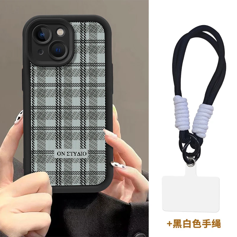 【苹果/华为/荣耀/OPPO/vivo/小米】浅蓝格纹天眼阶梯全包边手机壳