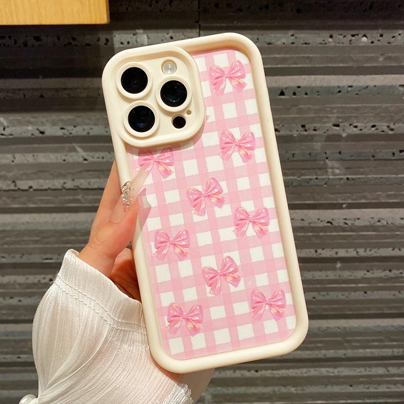 【苹果/华为/荣耀/OPPO/vivo/小米】粉格蝴蝶结天眼阶梯手机壳