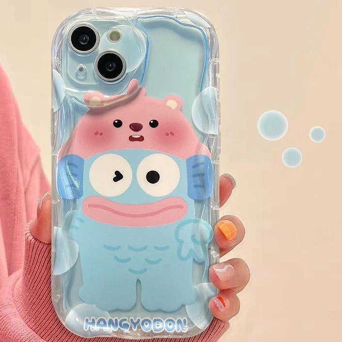 【苹果/华为/荣耀/OPPO/vivo/小米】透蓝丑萌鱼奶油纹全包边手机壳