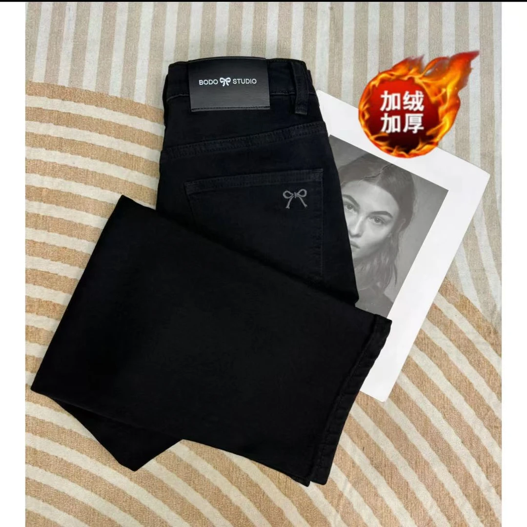 9 分烟管裤！2（加绒）秋冬新款高腰窄版牛仔弹力显瘦百搭烟管裤8008