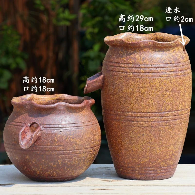 手工流水景观陶罐古法养鱼循环过滤多肉绿植铜钱草庭院创意造景盆