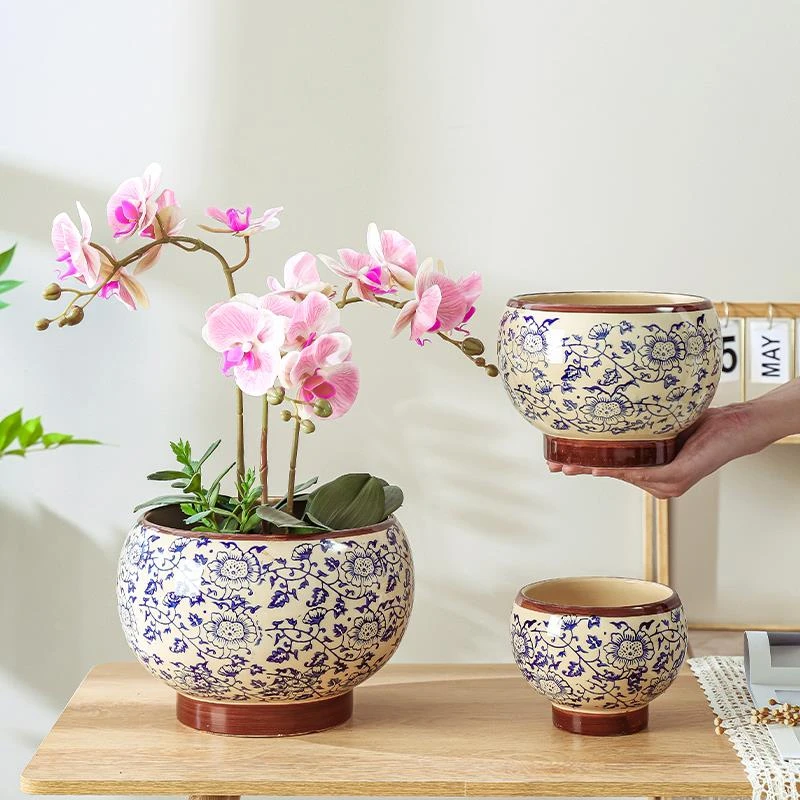 中国风花盆陶瓷家用青花瓷冬青兰花专用蝴蝶兰轻奢感大号