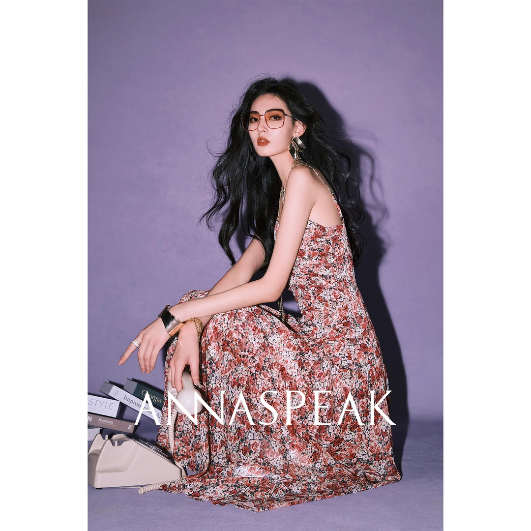 ANNASPEAK莫奈花园印花收腰显瘦吊带连衣裙度假风碎花裙夏季长裙