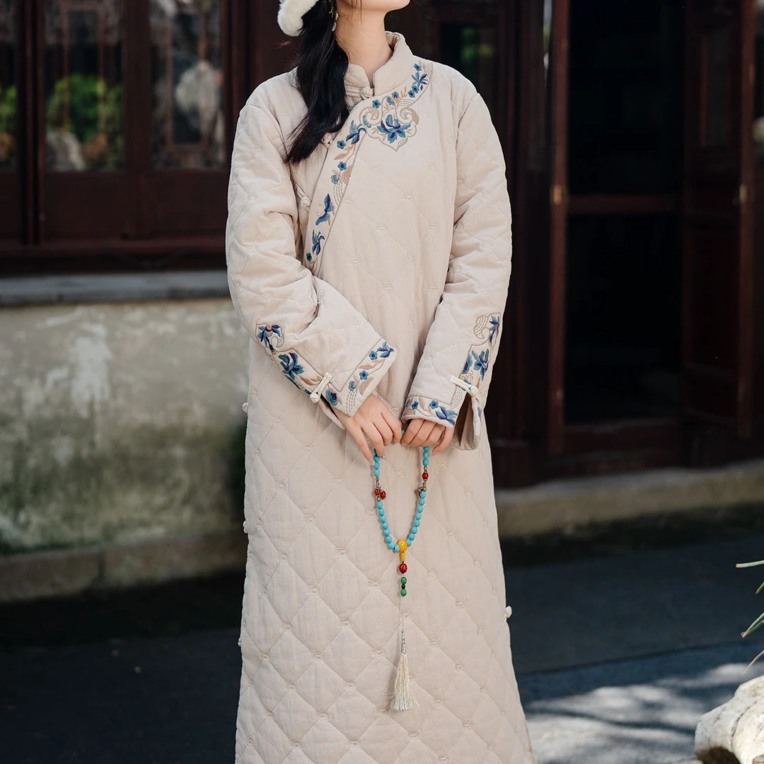 水墨江南-阑珊秋纯亚麻重工刺绣棉衣9909