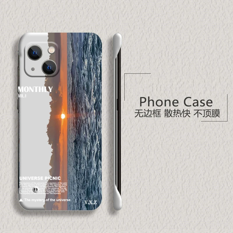 海洋日落苹果13手机壳iPhone12无边框11promax半包超薄新款散热