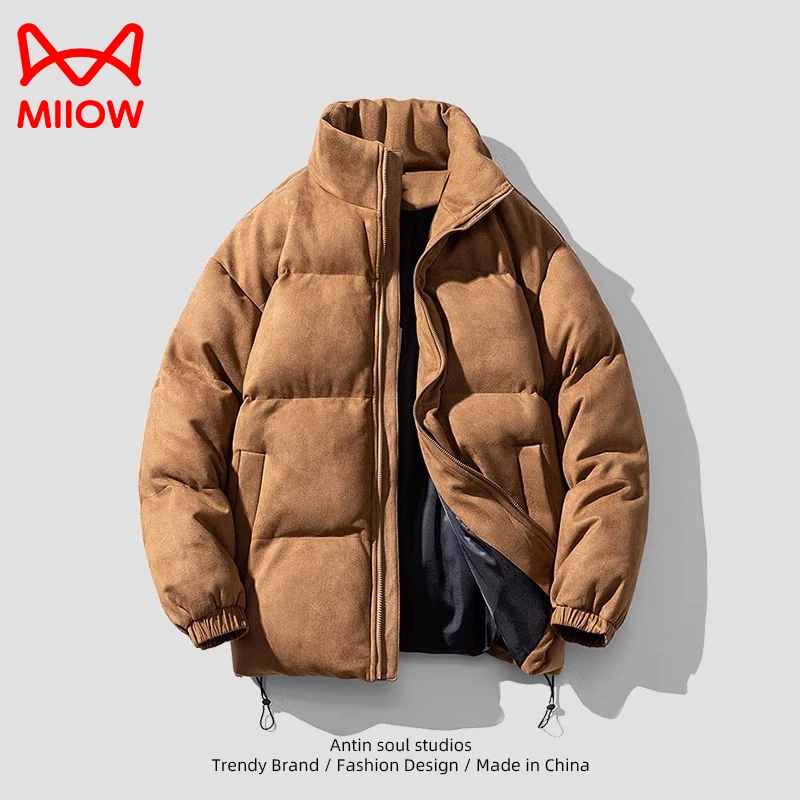 猫人新款麂皮绒棉服男冬季宽松立领棉衣青少年加厚保暖棉袄青少年