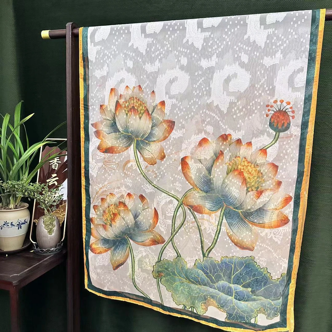 【太湖水莲】剪花长巾香云纱国风披肩丝巾70*180（315-A）