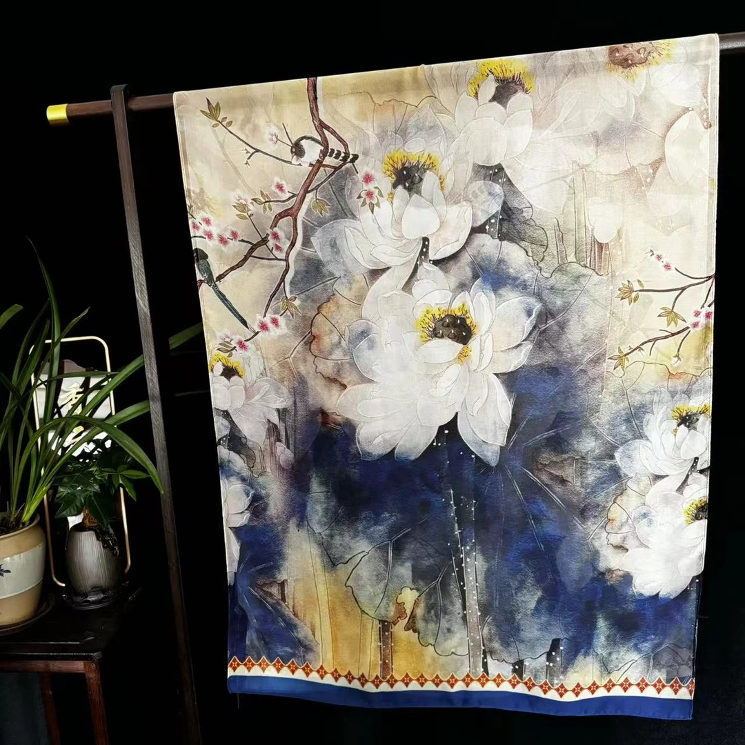 【金蕊白莲】薯莨纱国风披肩丝巾70*180（A-240）