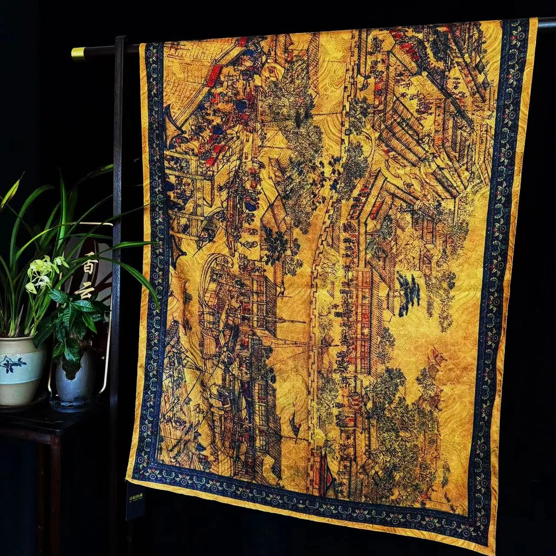 【清明上河图】龙鳞纹香云纱长巾国风披肩丝巾70*180（491-A）