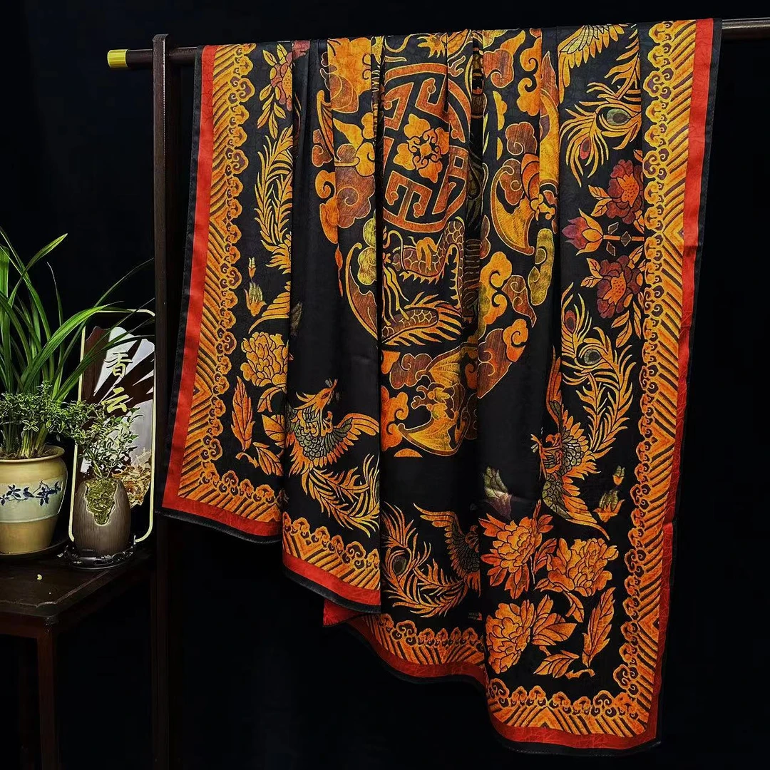 【八方来福】龟裂纹新中式香云纱国风披肩大方巾140*140（430-A）