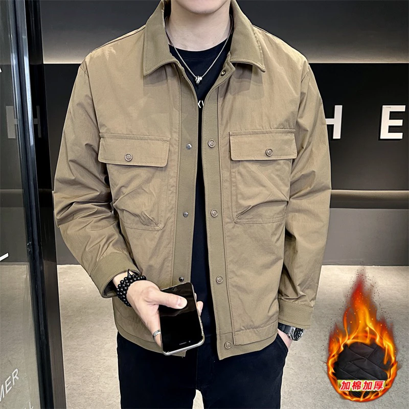 男士翻领夹克外套潮流工装休闲修身时尚百搭秋冬外套新款百搭2024