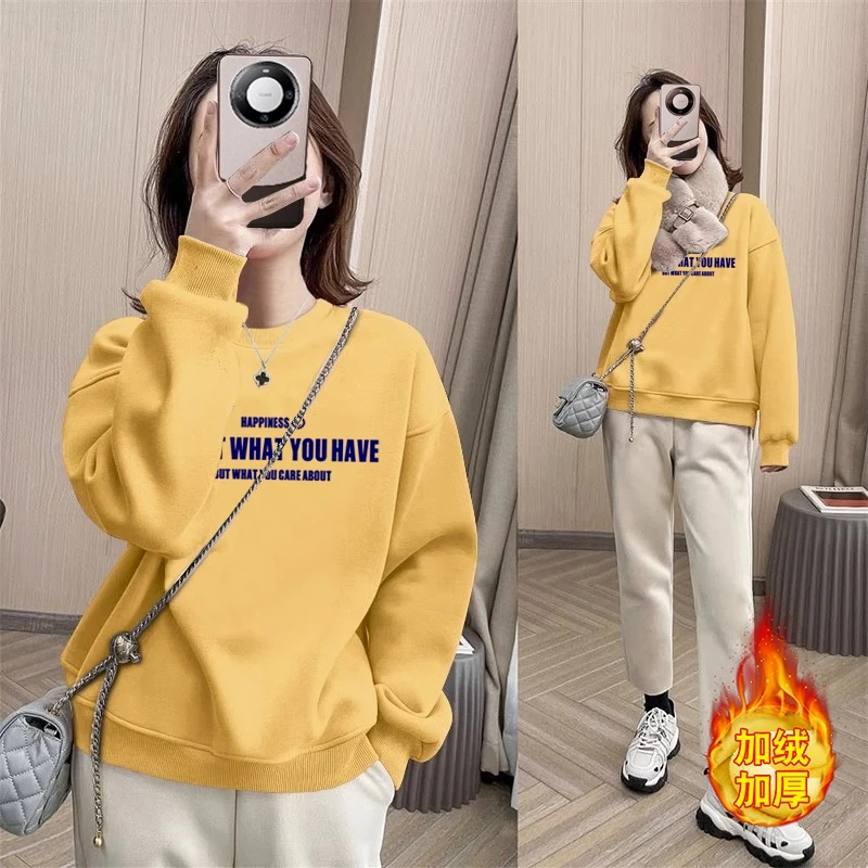 HAPPY字母黄色卫衣女秋季小个子慵懒宽松复古学院风薄款ins棉上衣