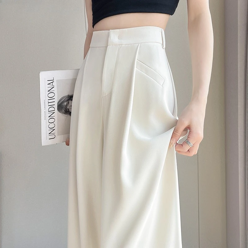 白色冰丝西装裤女夏季薄款高腰遮胯显瘦垂感小个子休闲窄版阔腿裤