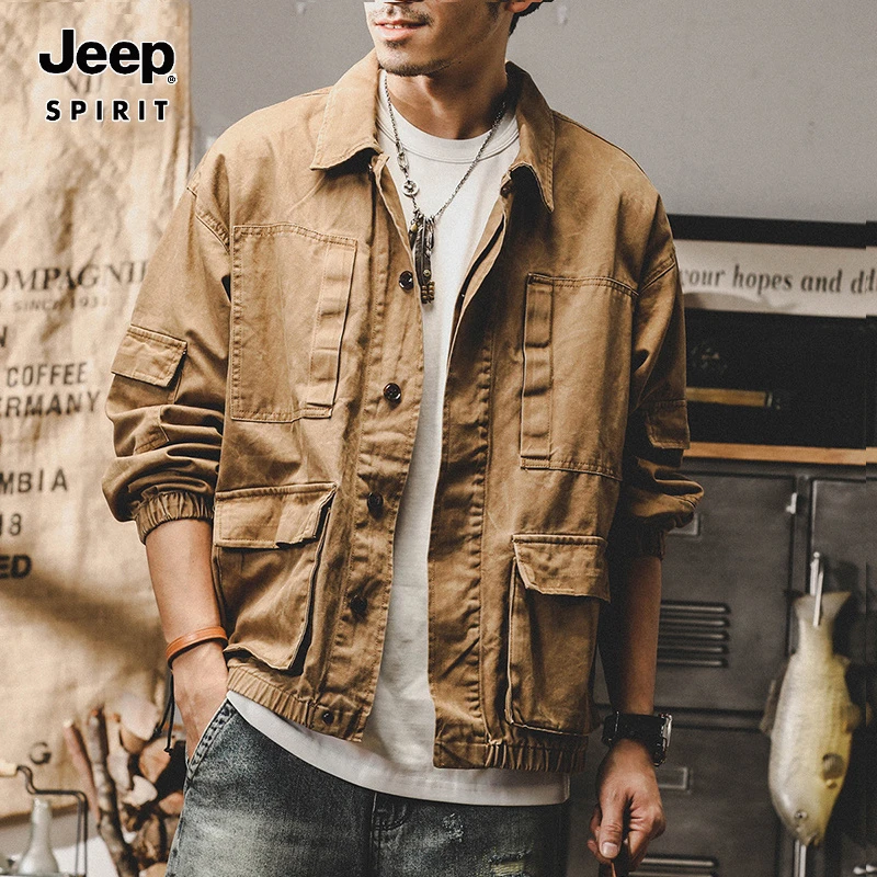 JEEPSPIRIT吉普美式重磅复古时尚牛仔衬衫秋冬季宽松新款潮流工装