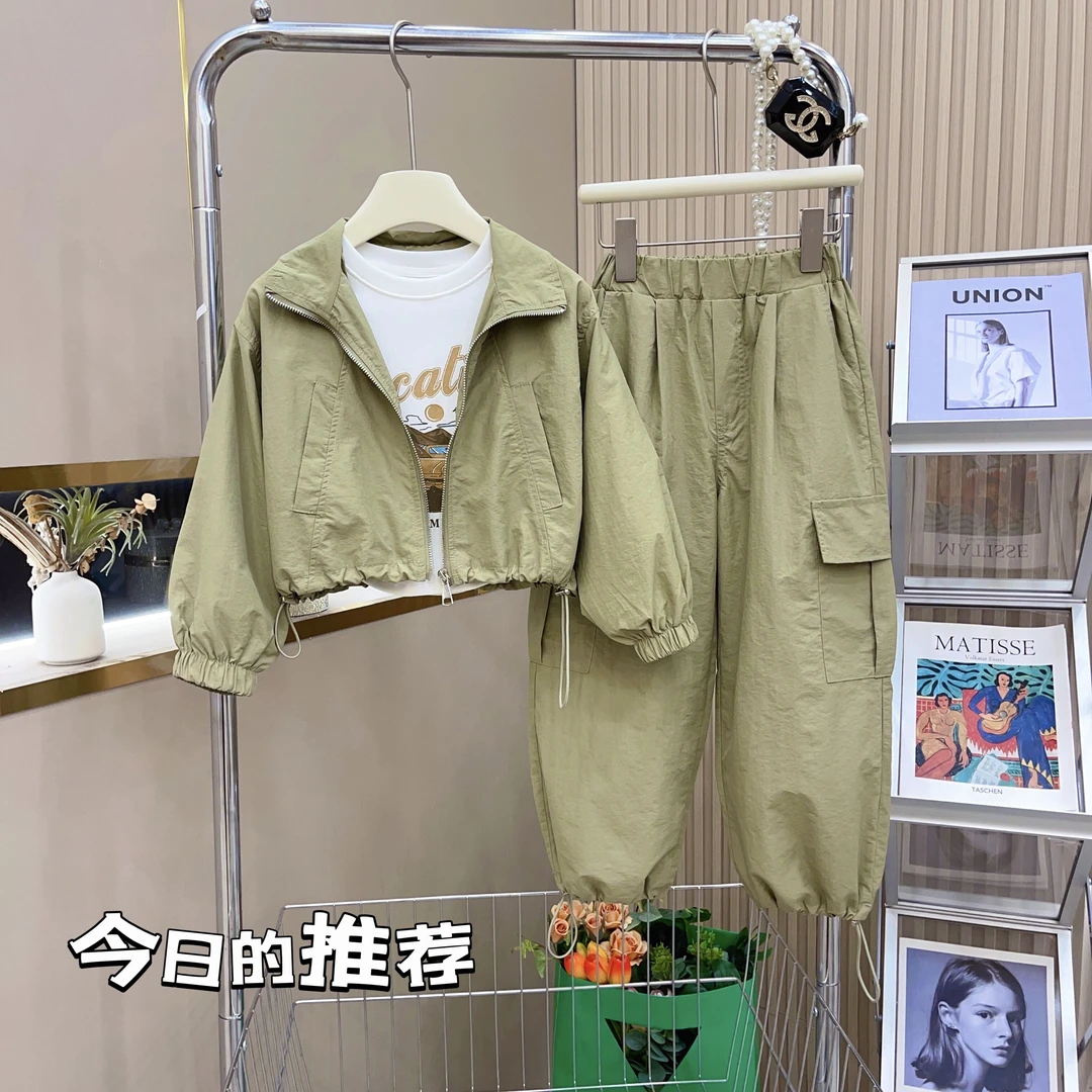 女童2023秋季新款韩版网红时髦工装风休闲两件套-8066